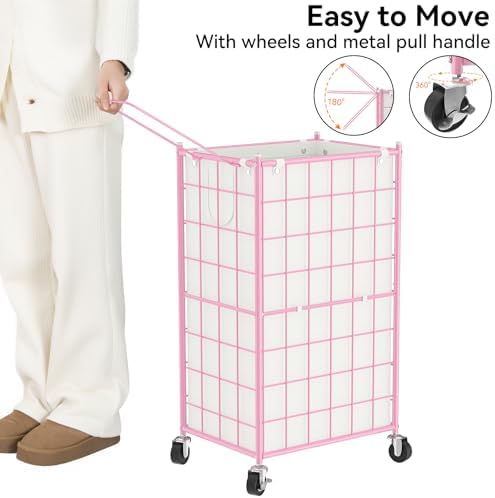 WOWLIVE Rolling Laundry Basket, Metal Wire Frame Laundry Hamper - Image 5