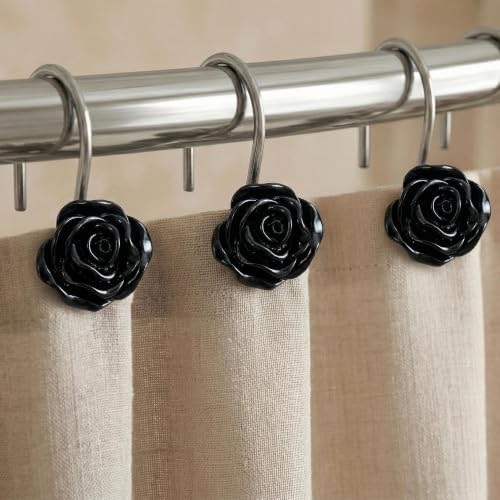 Black Rose Shower Curtain Hooks: Cute Flower Bathroom Curtain Rings - Image 2