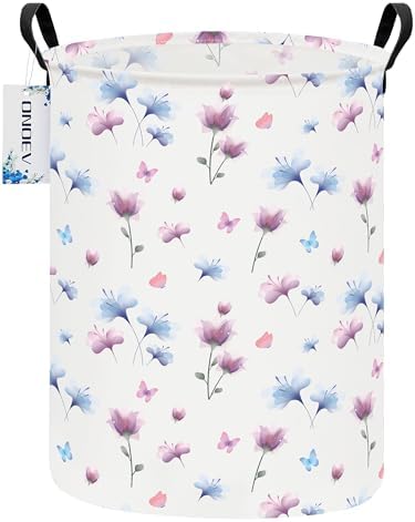 Round Watermark flower Laundry Hamper Waterproof Fabric Home Storage by ONOEV