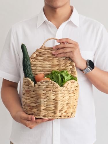 Door Basket Scalloped Hanging Storage Basket, Water Hyacinth Woven Wall Baskets - Image 2
