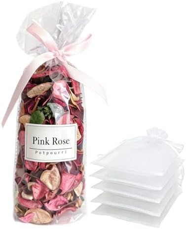 Potpourri Bowl Filler with 5 Clear Mesh Bags – Pink Rose Scented Dried Flowers by Unknown