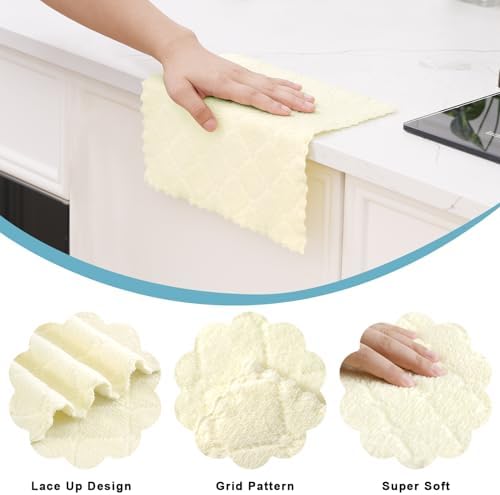 Homaxy 12 Pack Super Soft & Absorbent Dish Cloths, Cream Yellow - Image 2