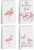 4 Pcs Funny Flamingo Kitchen Towels, Hot Pink Bird Reusable Dish Towels by Jztco