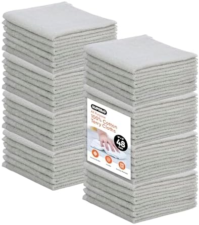 Superio Cotton Terry Washcloths Grey Towels 100% Cotton Cleaning Cloth 16" Rags by Superio