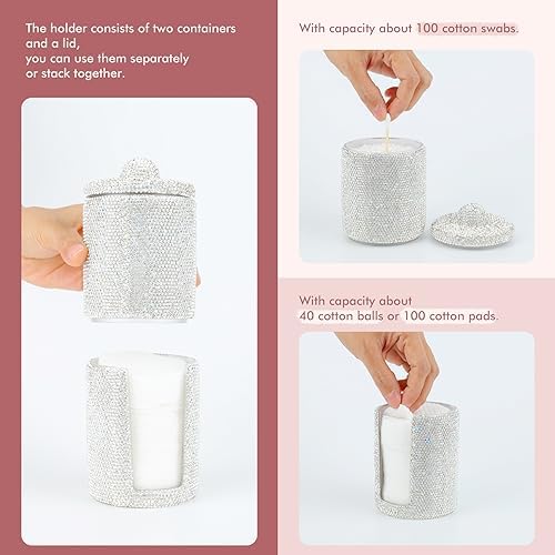 KEYPOWER Bling Rhinestone Cotton Ball Pad Swabs Make Up Pads Dispenser Holder - Image 4