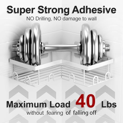 Liuoud Corner Shower Caddy 5 Pack Adhesive Stainless Steel Organizer White - Image 4
