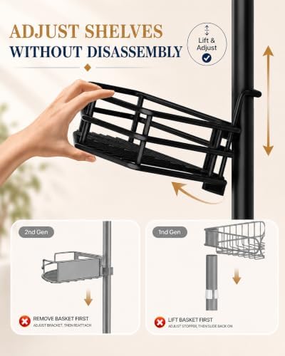 SEIRIONE Corner Shower Caddy Tension Pole, Quick Setup, Rust-Free Bathroom - Image 5
