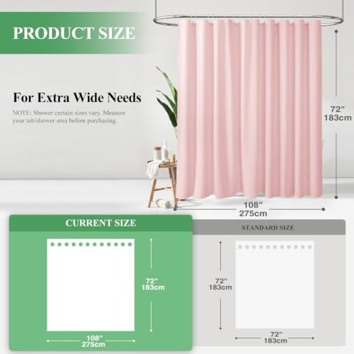 Dynamene Extra Wide Waffle Shower Curtain 256 GSM Fabric 108x72 Pink - Image 2