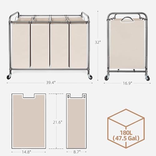 STORAGE MANIAC Laundry Sorter 4 Section, 47.5 Gal Laundry Hamper - Image 3