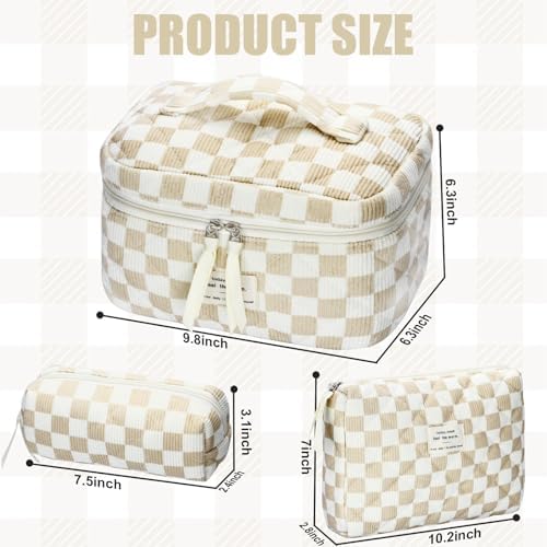 BuyCard Quilted Makeup Bag Set, CuteFloral Cotton Coquette Makeup Bag Toiletry - Image 2