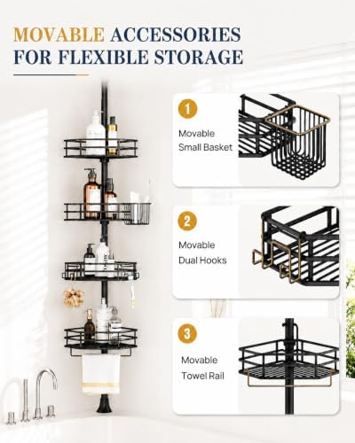 SEIRIONE Corner Shower Caddy Tension Pole, Quick Setup, Rust-Free Bathroom - Image 4