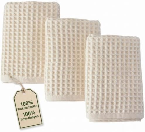 PÜSKÜL Natural 100% Turkish Cotton Waffle Hand and Kitchen Towels Set of 3 by P%C3%BCsk%C3%BClTextile