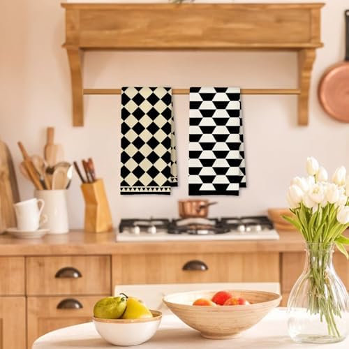 Beige Black and White Abstract Kitchen Towels, Neutral Dish Tea Towels - Image 2
