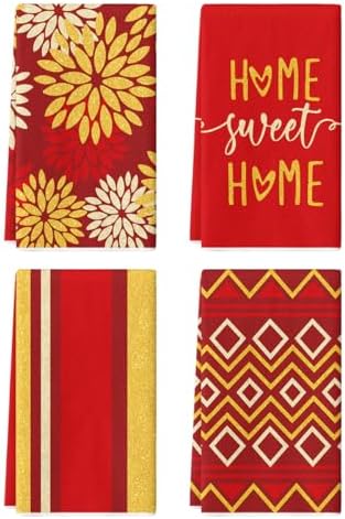 Artoid Mode Red Yellow Stripes Home Sweet Home Boho Spring Kitchen Towels Dish by ArtoidMode