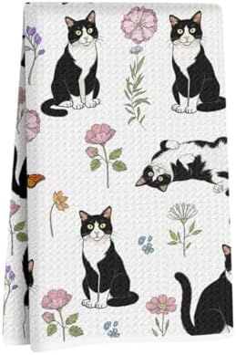 Jztco Cat Kitchen Towels, Floral Cats Gifts Reusable Hand Towels by Jztco