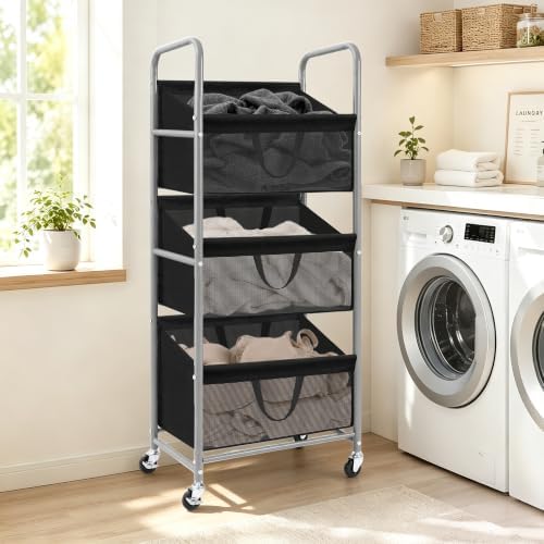 STO STO 3-Tier Vertical Rolling Laundry Hamper, Removable Bags - Image 2