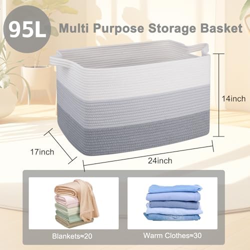 OIAHOMY Extra Large Blanket Basket, 95L Cotton Rope Woven Laundry Basket - Image 4
