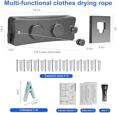 17Ft Retractable Clothesline Indoor/Outdoor, Comes - Image 6