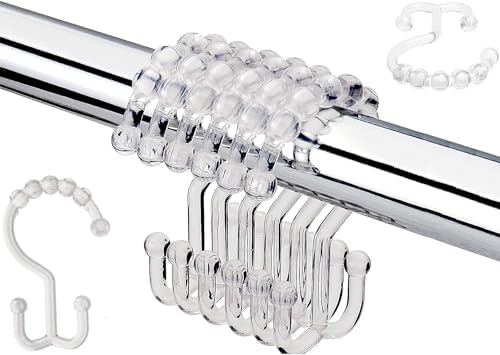 Resze 12 PCS Clear Double Shower Curtain Hooks, Plastic Shower Curtain Rings by Resze