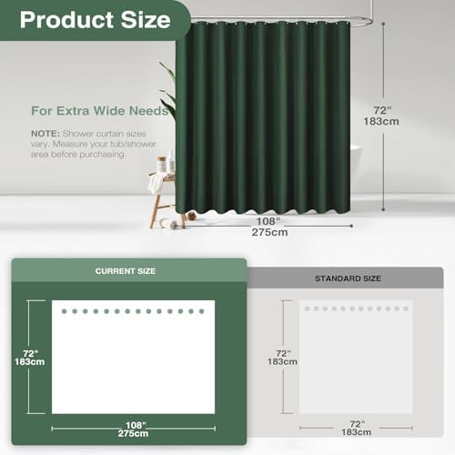Dynamene Extra Wide Waffle Shower Curtain 256 GSM Fabric 108x72 Dark Green - Image 2