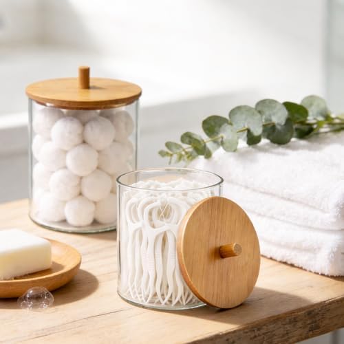 15 oz Glass Qtip Holder with Bamboo Lids, 2 Pack Apothecary Jars - Image 6