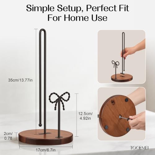 Wooden Paper Towel Holder Countertop, Hand‑Twisted Iron Bow Decor - Image 7