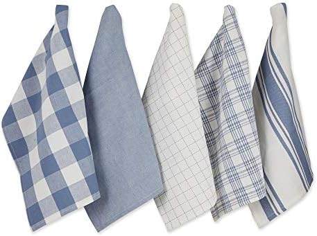 DII Basic Kitchen Large Cotton Dishtowel Set of 5, Stonewash Blue by DII