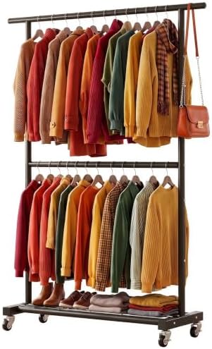 Sywhitta Double Rod Metal Clothing Rack on Wheels by haseverythingyouneed