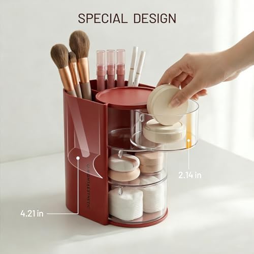 Qtip Holder, Vanity Makeup Brush holder, Sage Green Bathroom Canisters Dispenser - Image 3