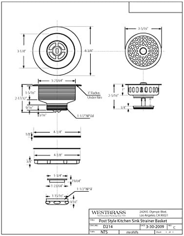 Westbrass A214-50 3-1/2" Post Style Large Kitchen Sink Basket Strainer - Image 5