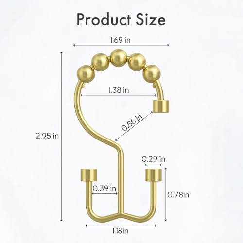 Bathway Gold Shower Curtain Hooks Ring, Rust Proof Metal Shower Hooks - Image 2