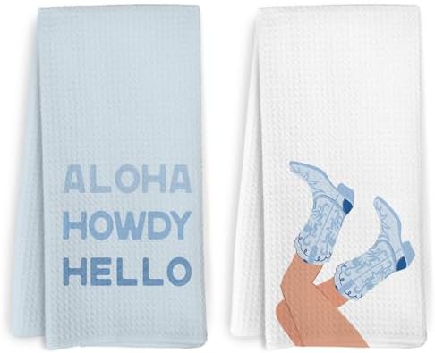 Coastal Cowgirl Kitchen Towels and Dishcloths Set of 2, Western Bluey Dish by HFXHANGD