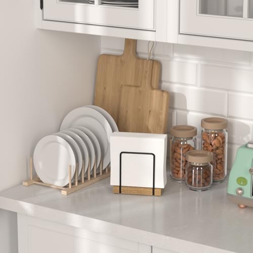 Wican Napkin Holder for Table, Acacia Iron Standing Napkin Dispenser - Image 3