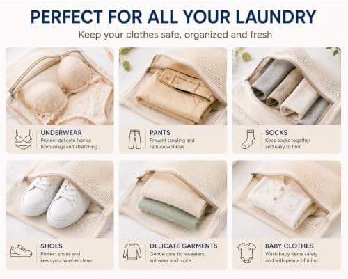 Cotton Mesh Laundry Bags, Clothes and Shoes, Natural Breathable Washer and - Image 4