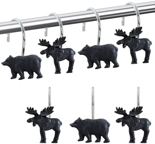 12-Piece Deer Bear Western Farmhouse Rustic Shower Curtain Hooks by CTOHN