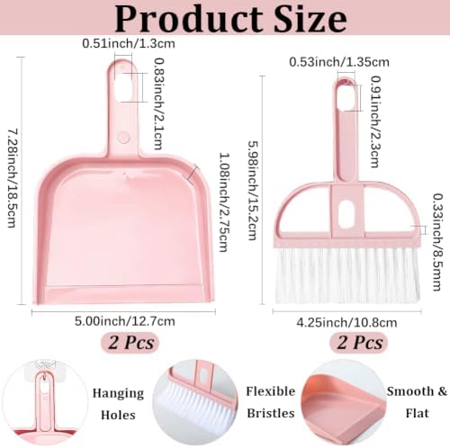 CREATCABIN Small Broom and Dustpan Set Pink Mini Dust Pan and Brush - Image 2