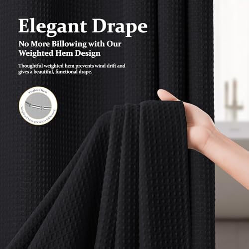 Dynamene Stall Waffle Shower Curtain 256 GSM Heavy Fabric 54x78 Black - Image 4