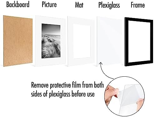 Americanflat 8x10 Picture Frame with Polished Plexiglass - Set of 5 - Use as 5x7 Frame with Mat or Display 8x10 Photo Without Mat - Galleria Collection - Picture Frames for Tabletop and Wall - Black