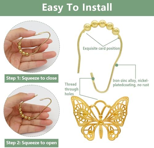 Decorative Shower Curtain Hooks, Rustproof Shower Curtain Hanger Clips - Image 6