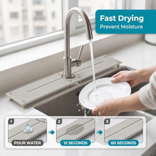 2PCS Stone Faucet Mat for Kitchen Sink, Water Absorbing Sink Tray Organizer for - Image 3