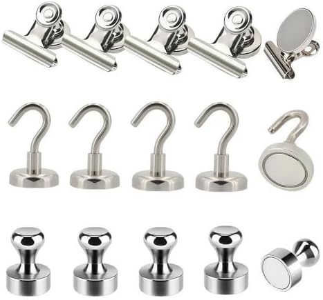 15-Pack Refrigerator Magnetic Set – Brushed Nickel Rust-Proof Fridge Magnets by Rakizbe
