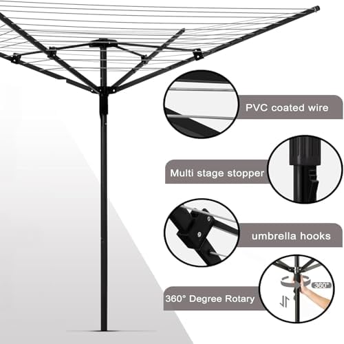 Umbrella Clothesline Outdoor, Rotary Retractable Clothes Line Outdoors - Image 4