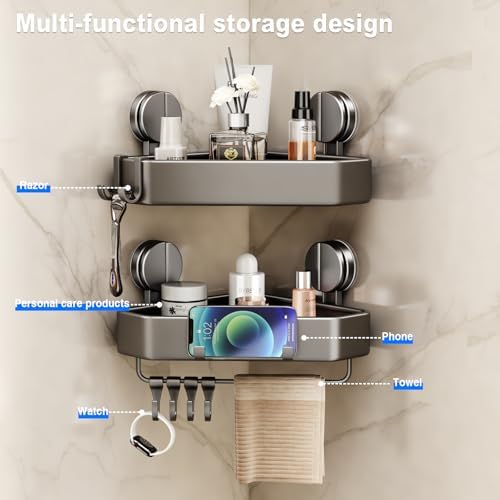 Mustorn Suction Cup Shower Caddy Corner, 1 Pack Suction Corner Shower Shelves - Image 5