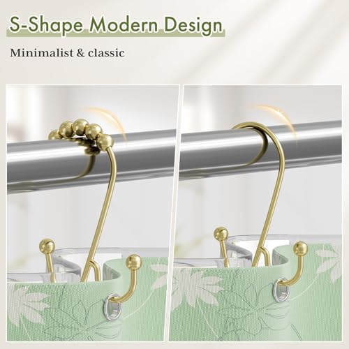 Bathway Shower Curtain Hooks Rings Gold, Double Shower Hooks - Image 5