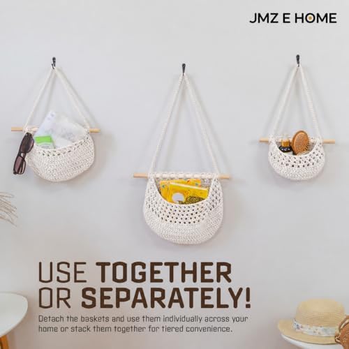 Cotton Hanging Fruit Basket, 3 Tier Woven Wall Basket, Hanging storage baskets - Image 5