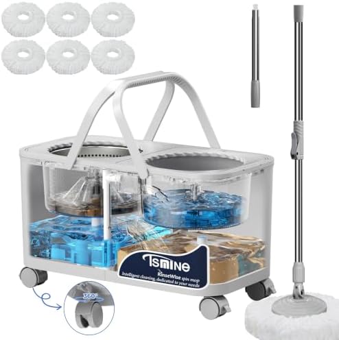 RinseWise Compact Gen 1 Mop Bucket, Clean/Dirty Water Separation, 6 Heads by RinseWise