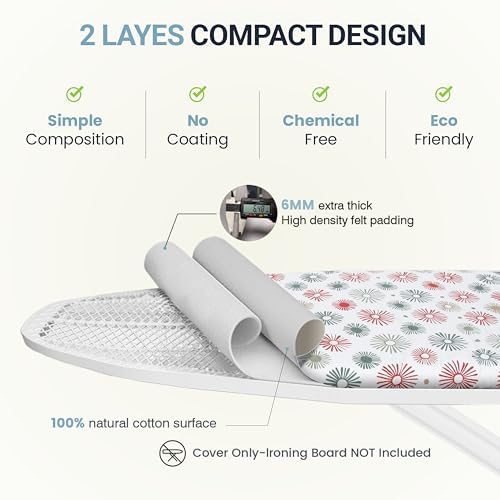 UniSimp Ironing Board Cover and Pad 15"x54" Extra Thick Natural Cotton - Image 3