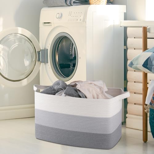 OIAHOMY Extra Large Blanket Basket, 95L Cotton Rope Woven Laundry Basket - Image 2