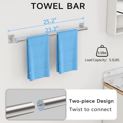 KLJKPA 8-Piece Brushed Nickel Bathroom Hardware Set, 24 inch Towel Bar - Image 3
