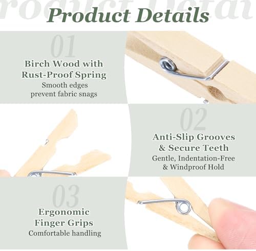 uxcell 200 Pcs Wooden Clothespins, 1.4 Inch Clothes Pins Wooden Colored Small - Image 3